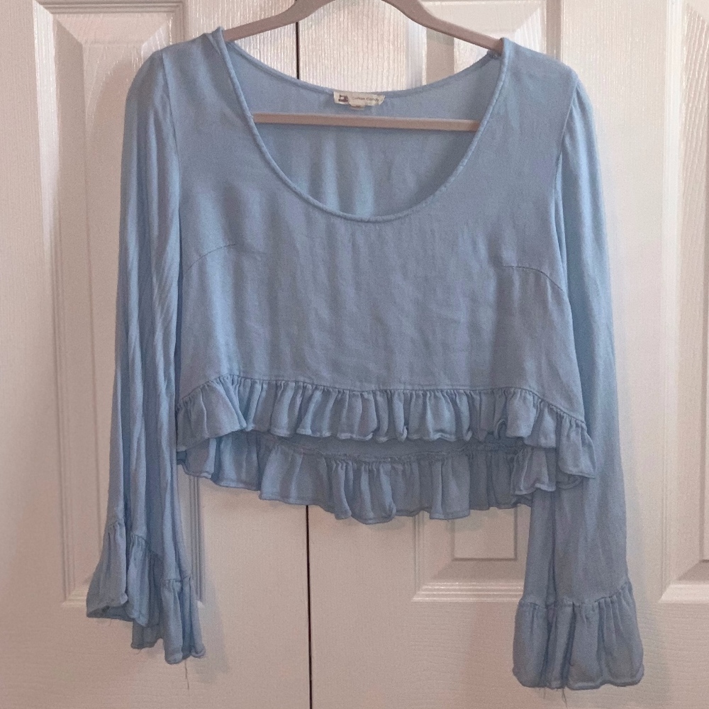 Light Blue Ruffle Crop Top